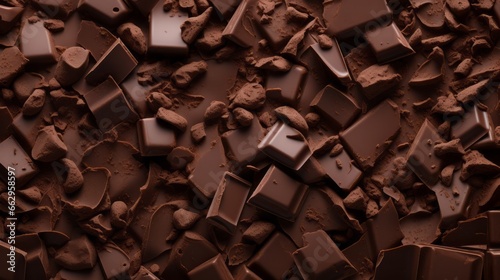 Chocolate background. Chocolate bar texture. Top view. 3d illustration