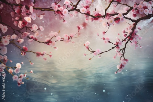 Fotobehang Abstract cherry blossom artwork with sakura floating in the air