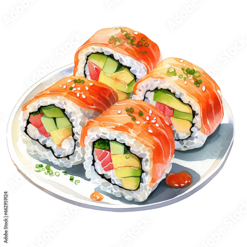 national food element. watercolor sushi illustration.