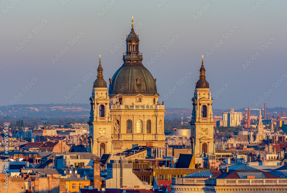St. Stephen's basilica dome at sunset, Budapest, Hungary