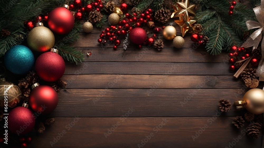 christmas tree with decorations, copy space. christmas tree with decorations, copy space.