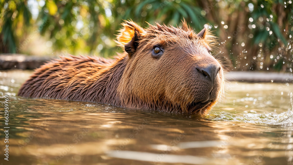 cute capybara bathes in the water cute capybara bathes in the water