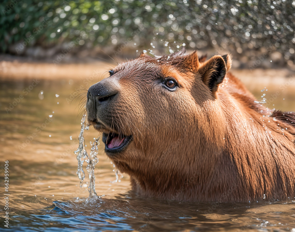 cute capybara bathes in the water cute capybara bathes in the water