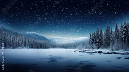 Enchanting Winter Wonderland with Frozen Pond © javier
