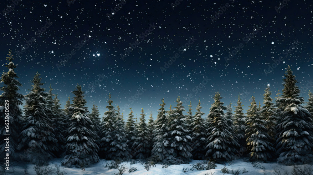 Snow-Dusted Forest Clearing at Night