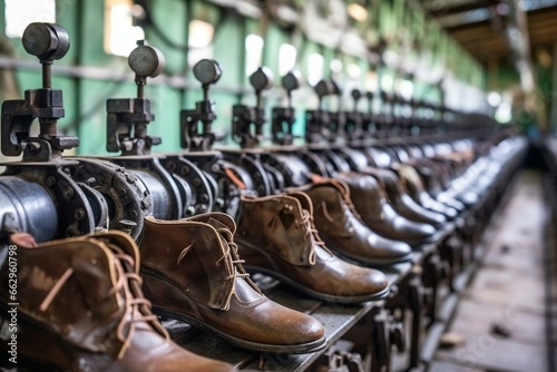 Machinery in a shoe factory for modern footwear production. Generative AI