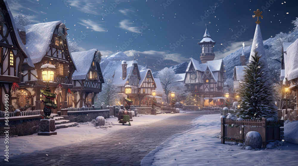 Charming Snowy Village Square with Gazebo Charming Snowy Village Square with Gazebo