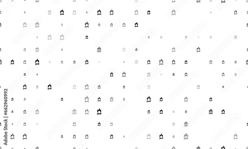Seamless background pattern of evenly spaced black bonfire symbols of different sizes and opacity. Illustration on transparent background Seamless background pattern of evenly spaced black bonfire symbols of different sizes and opacity. Illustration on transparent background