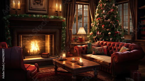 Cozy Living Room with Decorated Christmas Tree