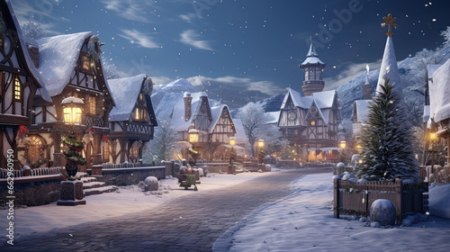 Charming Snowy Village Square with Gazebo