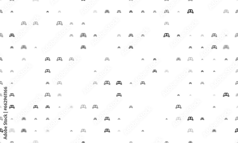 Seamless background pattern of evenly spaced black lesbian symbols of different sizes and opacity. Illustration on transparent background