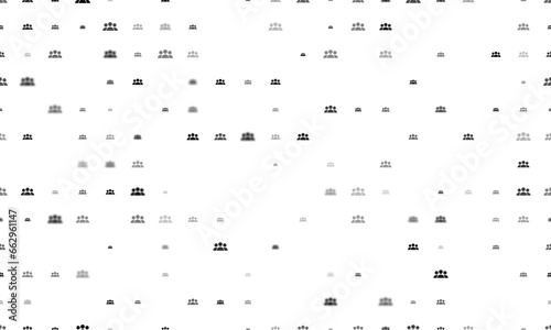 Seamless background pattern of evenly spaced black people symbols of different sizes and opacity. Illustration on transparent background