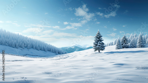 Solitary Fir Tree in Serene Snowy Meadow for Great Holiday-themed Wallpaper
