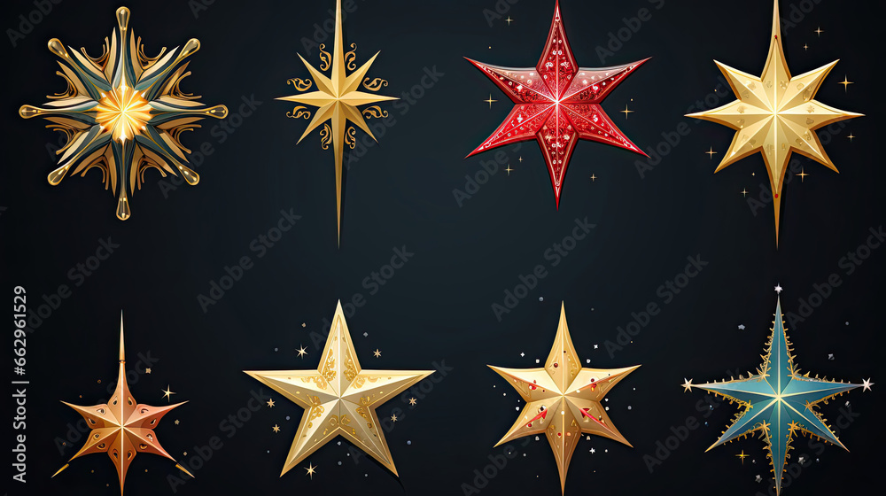 Obraz premium Vector star set featuring an assortment of stars each with unique detailing