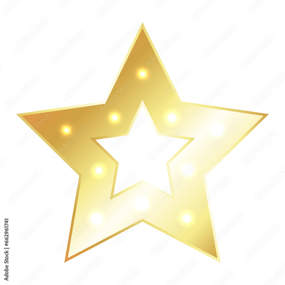 Obraz premium Unique gold five pointed star and flash light design