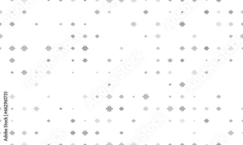 Seamless background pattern of evenly spaced black vision symbols of different sizes and opacity. Illustration on transparent background