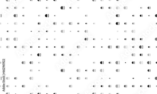 Seamless background pattern of evenly spaced black headlight symbols of different sizes and opacity. Illustration on transparent background
