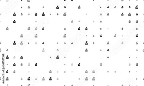 Seamless background pattern of evenly spaced black vote symbols of different sizes and opacity. Illustration on transparent background