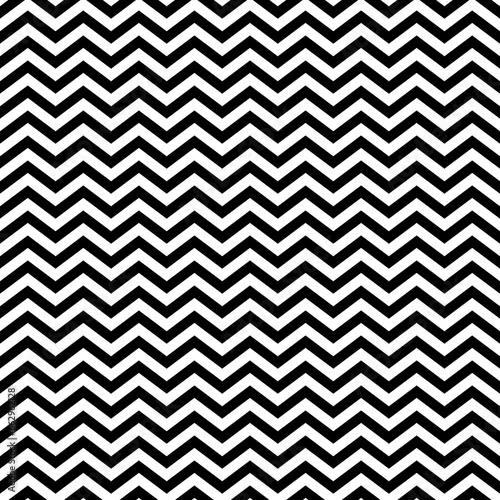 Black zigzag lines. Jagged stripes. Seamless surface pattern design with triangular waves ornament. Repeated chevrons wallpaper. Digital paper for page fills, web designing, textile print. Vector art.