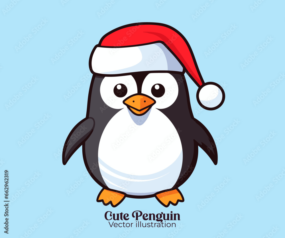 Christmas cartoon character vector of cute penguin with Santa hat wishing you a Happy winter holiday Christmas cartoon character vector of cute penguin with Santa hat wishing you a Happy winter holiday