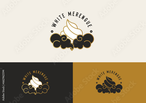 Logo "White Meringue". Black, gold. Clouds. Vintage.