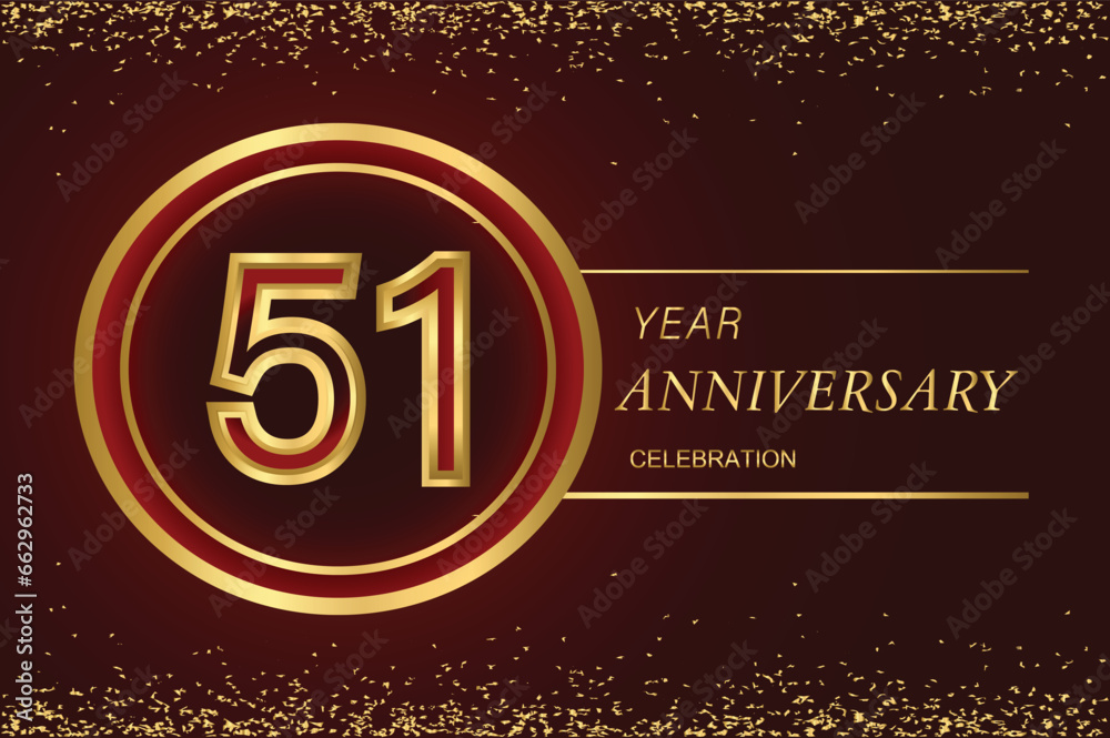 Fototapeta premium 51st anniversary logo with gold double line style decorated with glitter and confetti Vector EPS 10