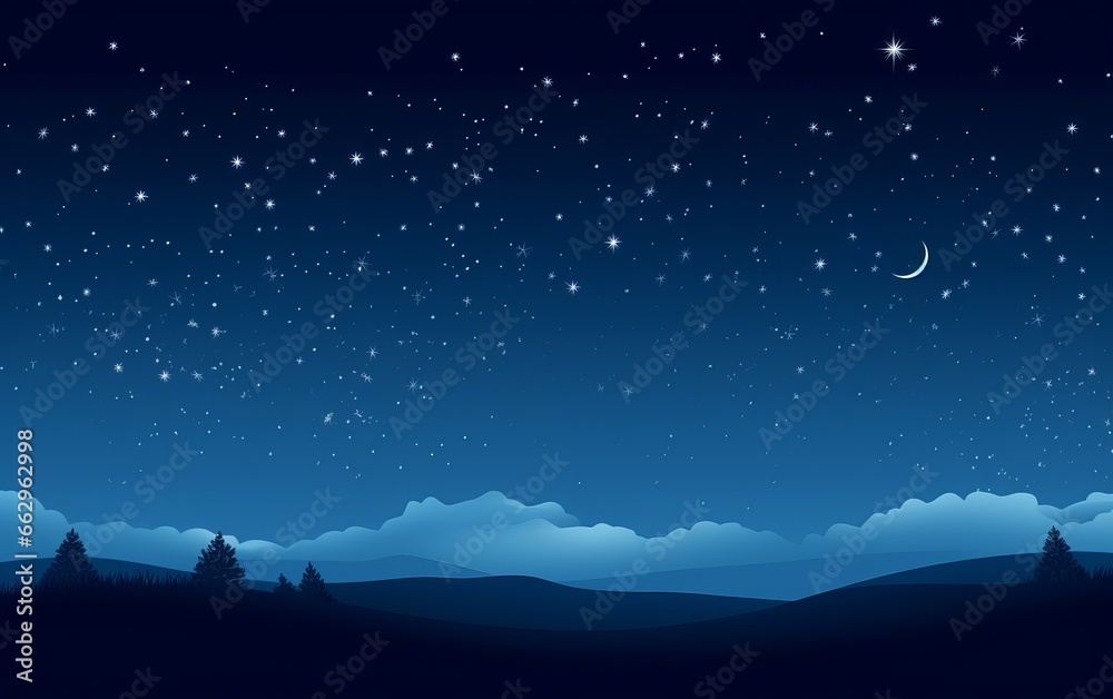 Night landscape with moon and stars.