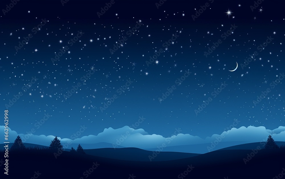 Obraz premium Night landscape with moon and stars.