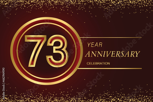 73rd anniversary logo with gold double line style decorated with glitter and confetti Vector EPS 10 photo