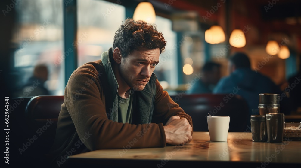 Man alone in cafe, AI generated Image Man alone in cafe, AI generated Image