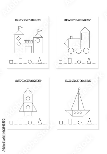 Set made of four education games for children count how many shape.
