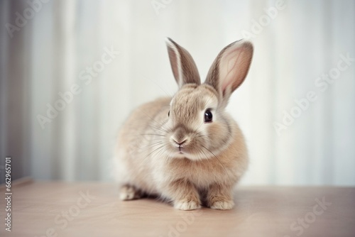 adorable bunny on plain backdrop. Generative AI