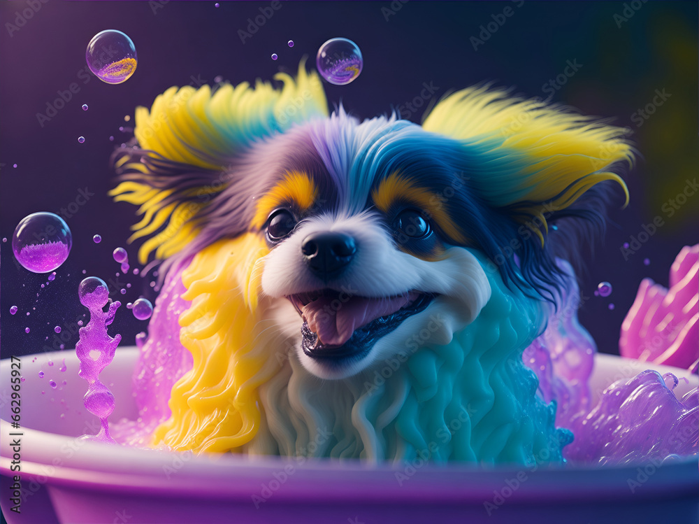 Bubbly Bath Time for the Dog AI generated
