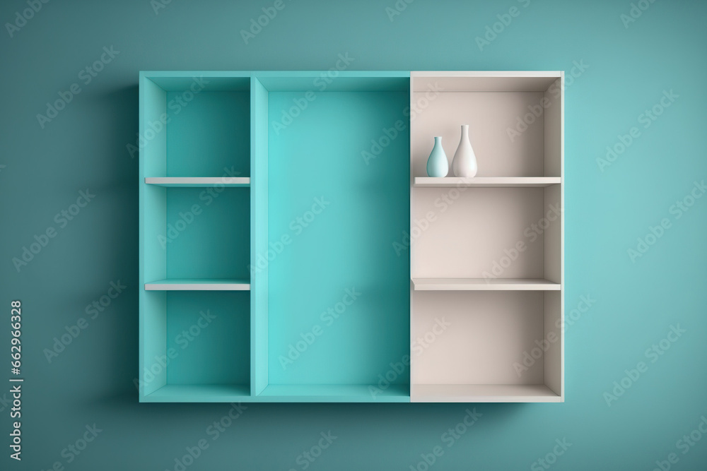 Wall-mounted empty shelves. Generative AI Wall-mounted empty shelves. Generative AI