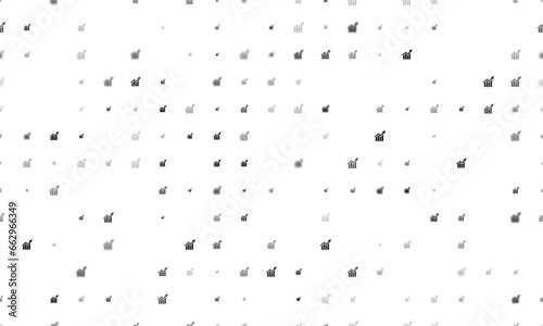 Seamless background pattern of evenly spaced black chart up symbols of different sizes and opacity. Vector illustration on white background