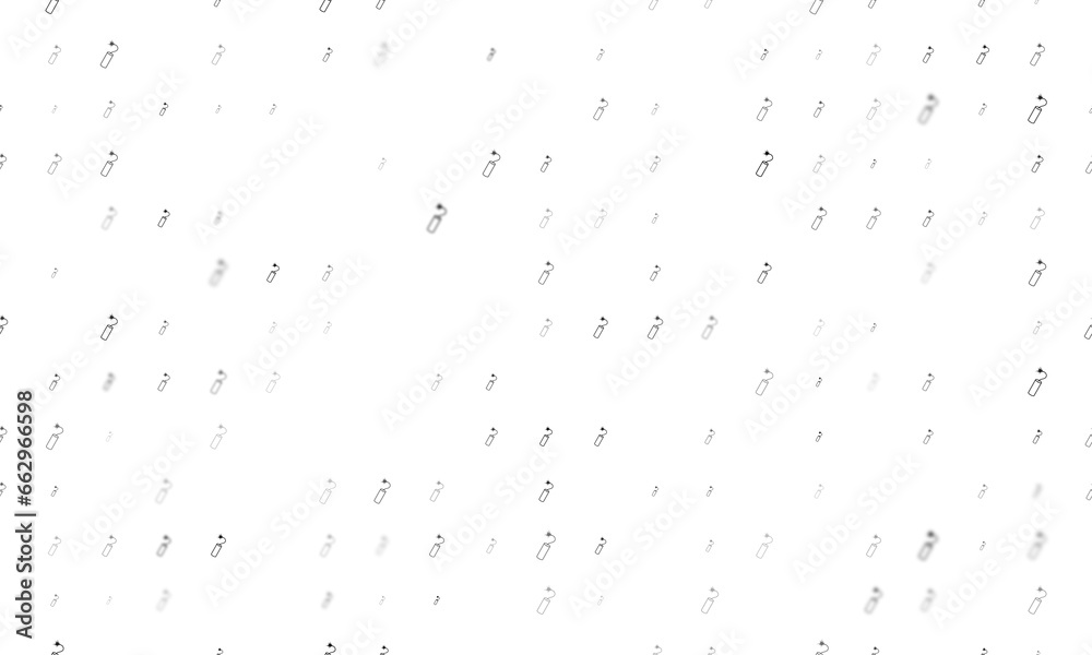 Seamless background pattern of evenly spaced black dynamite symbols of different sizes and opacity. Illustration on transparent background