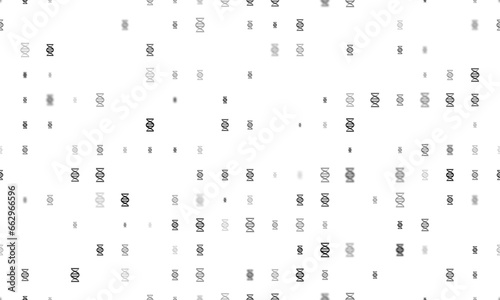 Seamless background pattern of evenly spaced black dna symbols of different sizes and opacity. Vector illustration on white background