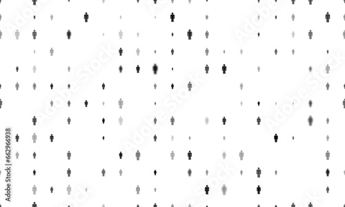 Seamless background pattern of evenly spaced black man symbols of different sizes and opacity. Vector illustration on white background