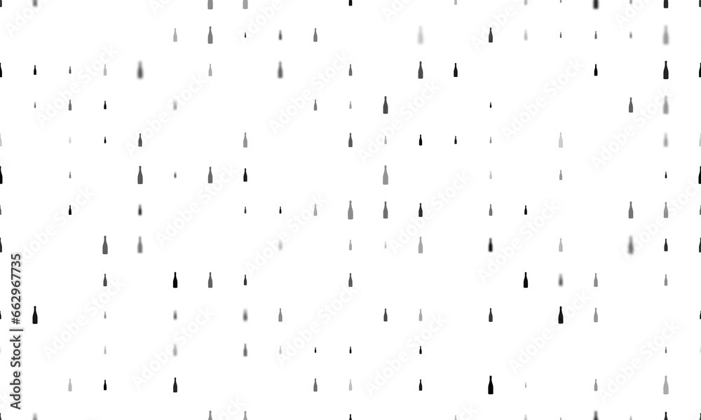 Seamless background pattern of evenly spaced black champagne symbols of different sizes and opacity. Illustration on transparent background