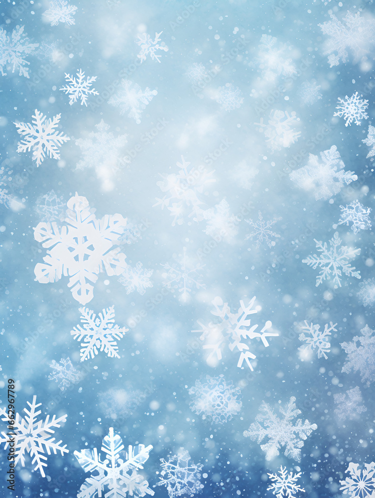 Abstract winter snowflakes background design with copy space 