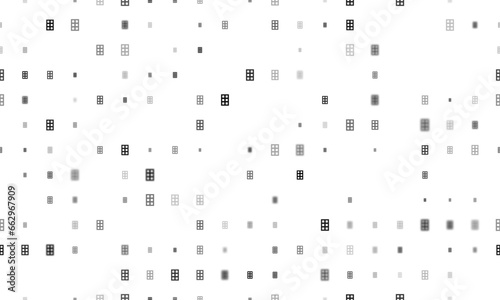 Seamless background pattern of evenly spaced black office building symbols of different sizes and opacity. Vector illustration on white background