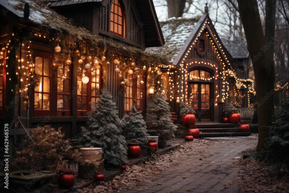rural house decorated with New Year's decor generative ai rural house decorated with New Year's decor generative ai