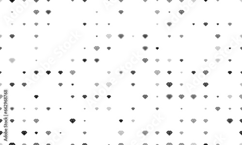 Seamless background pattern of evenly spaced black diamond symbols of different sizes and opacity. Illustration on transparent background