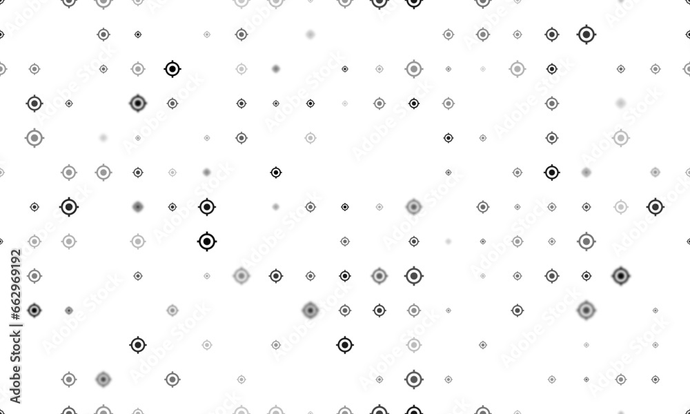 Seamless background pattern of evenly spaced black crosshair symbols of different sizes and opacity. Vector illustration on white background