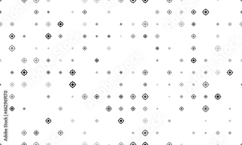 Seamless background pattern of evenly spaced black crosshair symbols of different sizes and opacity. Illustration on transparent background