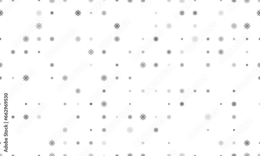 Seamless background pattern of evenly spaced black spider web symbols of different sizes and opacity. Illustration on transparent background Seamless background pattern of evenly spaced black spider web symbols of different sizes and opacity. Illustration on transparent background
