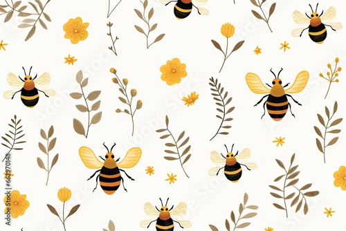 Bumblebee Minimalist Pattern: Nature-Inspired Fabric Design with Charming Simplicity, generative AI © Michael