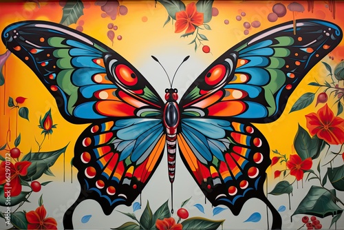 Nature-Themed Mural  Simple   Colorful Butterfly Abstract Design  generative AI