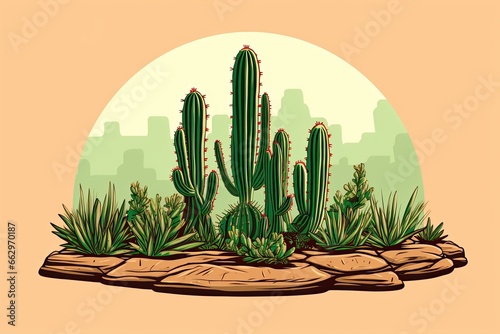 Cactus Minimalist Icon for Desert Botanical Garden Flyer: Embodying the Essence of Arid Beauty, generative AI