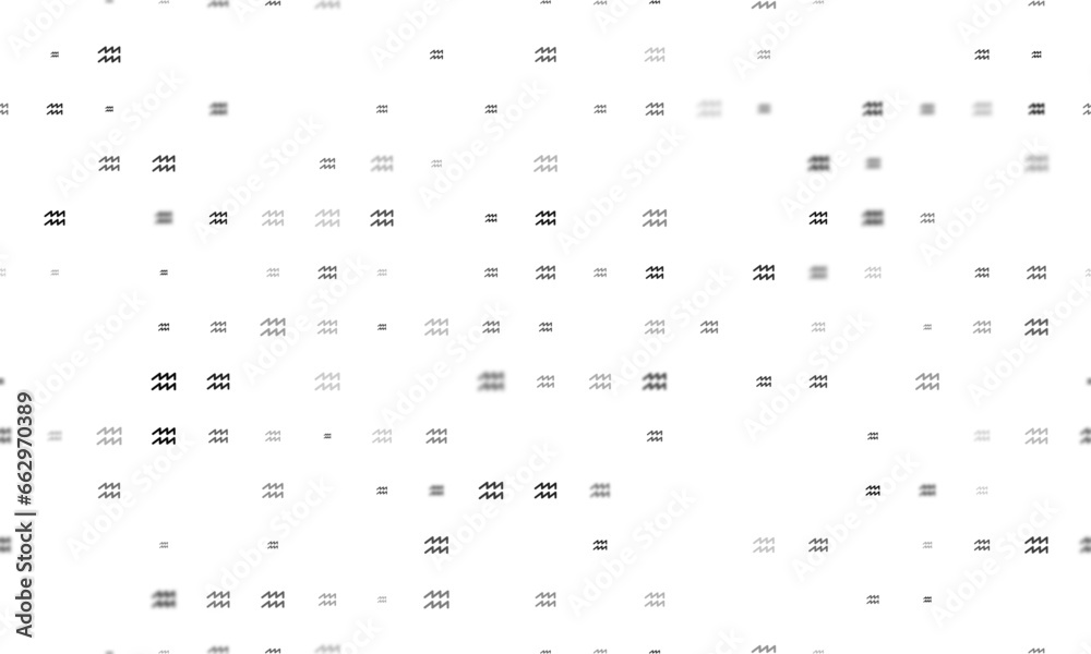 Seamless background pattern of evenly spaced black zodiac aquarius symbols of different sizes and opacity. Vector illustration on white background Seamless background pattern of evenly spaced black zodiac aquarius symbols of different sizes and opacity. Vector illustration on white background